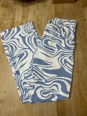 Blue & White Swirl Print Pants